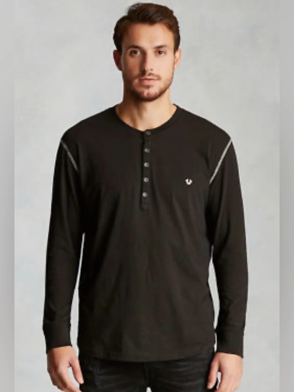 True Religion Black Long Sleeve Henley Thermal Shirt size L
